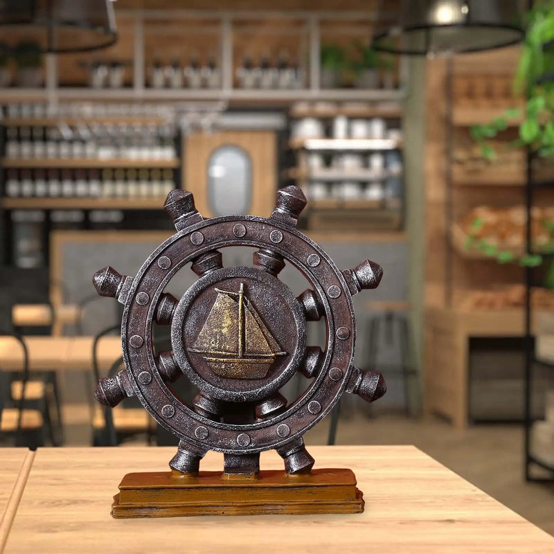 Nautical Rudder Steering Wheel Resin Statue