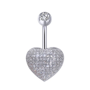 Heart-Shaped Navel Piercing Belly Button Ring Zirconia Silver 925 Body Jewelry