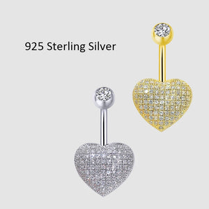 Heart-Shaped Navel Piercing Belly Button Ring Zirconia Silver 925 Body Jewelry