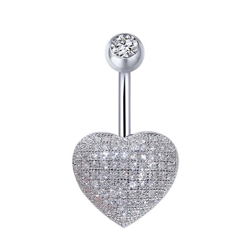 Heart-Shaped Navel Piercing Belly Button Ring Zirconia Silver 925 Body Jewelry