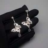 Silver 925 Navel Piercing Belly Button Rings Zircon Butterfly Jewelry