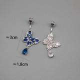 Silver 925 Navel Piercing Belly Button Rings Zircon Butterfly Jewelry