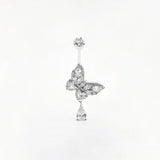 Silver 925 Navel Piercing Belly Button Rings Zircon Butterfly Jewelry