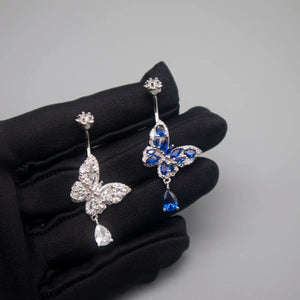 Silver 925 Navel Piercing Belly Button Rings Zircon Butterfly Jewelry
