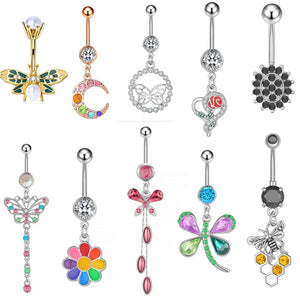 Crystal Stainless Steel Belly Button Ring Butterfly Moon Body Jewelry