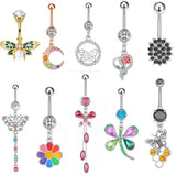 Crystal Stainless Steel Belly Button Ring Butterfly Moon Body Jewelry