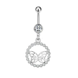 Crystal Stainless Steel Belly Button Ring Butterfly Moon Body Jewelry