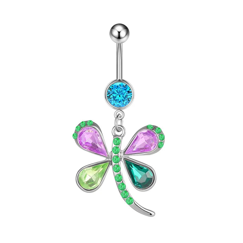 Crystal Stainless Steel Belly Button Ring Butterfly Moon Body Jewelry