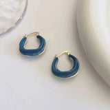 Navy Enamel Copper Hoop Earrings Vintage Geometric Item Party C1204