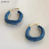Navy Enamel Copper Hoop Earrings Vintage Geometric Item Party C1204