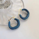 Navy Enamel Copper Hoop Earrings Vintage Geometric Item Party C1204