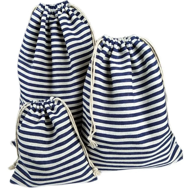 Navy Stripe Linen Pouches 50 Pack 8x10cm 9x12cm 10x15cm