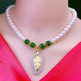Round Pearl Necklace with Natural Jade Pendant for Mother