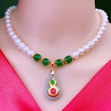 Round Pearl Necklace with Natural Jade Pendant for Mother