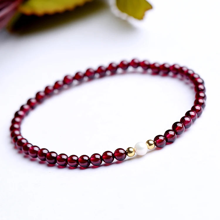 Freshwater Pearl Garnet 925 Silver Bracelet 7'-8'
