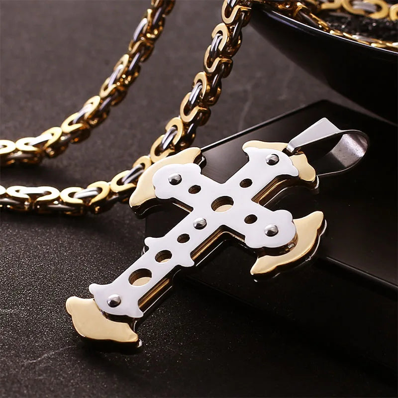 Cross Square Chain Hip Hop Necklace Stainless Steel Pendant Punk Style