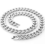 15mm Cuban Link Chain Men Silver Hiphop Long Necklace Stainless Steel