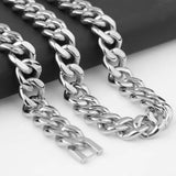 15mm Cuban Link Chain Men Silver Hiphop Long Necklace Stainless Steel