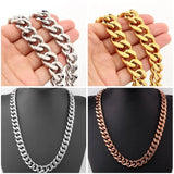 15mm Cuban Link Chain Men Silver Hiphop Long Necklace Stainless Steel