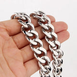 15mm Cuban Link Chain Men Silver Hiphop Long Necklace Stainless Steel