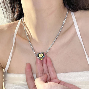 Sparkling Heart Chain Choker Necklace