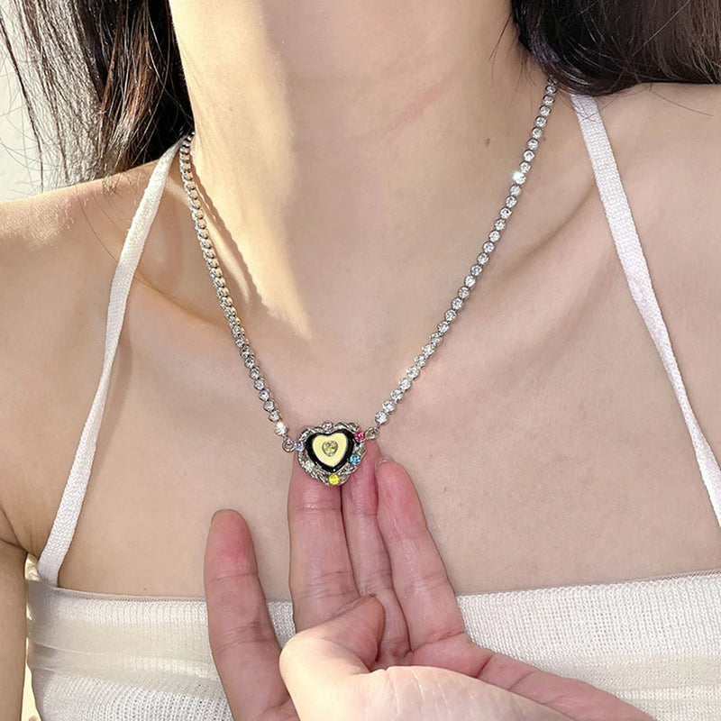 Sparkling Heart Chain Choker Necklace
