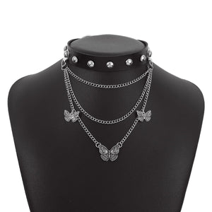Gothic Punk Leather Neck Chain Heart Butterfly Necklace