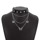 Gothic Punk Leather Neck Chain Heart Butterfly Necklace