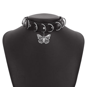 Gothic Punk Leather Neck Chain Heart Butterfly Necklace