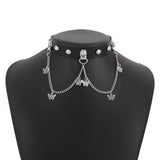 Gothic Punk Leather Neck Chain Heart Butterfly Necklace
