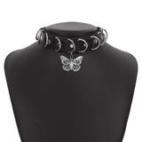 Gothic Punk Leather Neck Chain Heart Butterfly Necklace