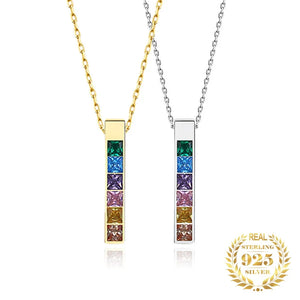 925 Silver Plated Square Stone Zircon Pendant Necklace