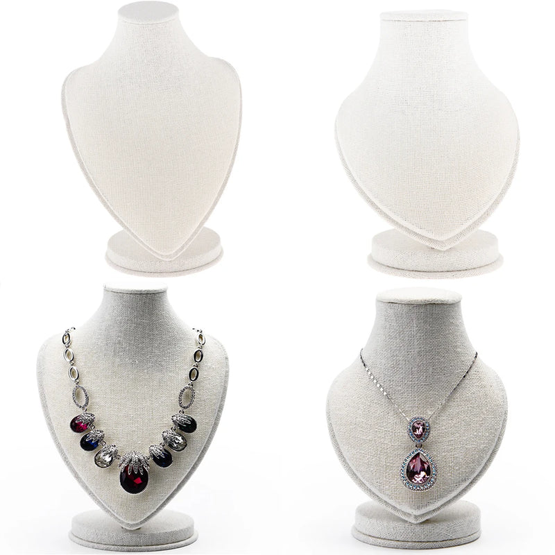 Necklace Chain Bust Jewelry Display Stand Rustic Linen Mannequin
