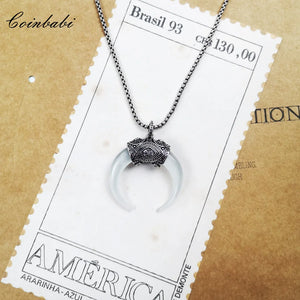Tiger Tooth Pendant Necklace 925 Sterling Silver Vintage Bijoux Protection Gift