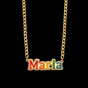 Colorful Diamond Necklace O-Chain Cuba-Chain Stainless Steel