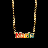 Colorful Diamond Necklace O-Chain Cuba-Chain Stainless Steel
