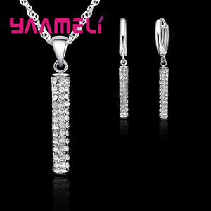 Crystal CZ Necklace Earrings Set 925 Sterling Silver