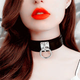 Gothic Punk Choker Leather Collar Studded Bondage Bell Party Jewelry