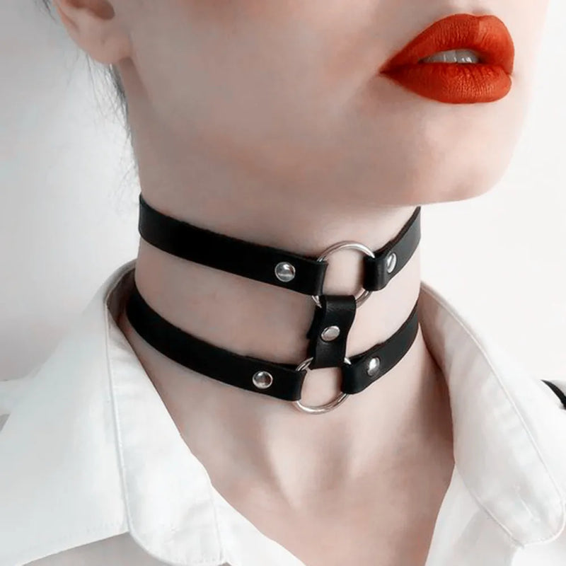 Gothic Punk Choker Leather Collar Studded Bondage Bell Party Jewelry