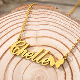 Stainless Steel Choker Butterfly Name Pendant Personalized Nameplate