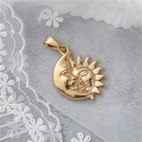 Women's Stainless Steel Moon Sun Face Necklace Golden Chain Jewelry