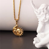 Women's Stainless Steel Moon Sun Face Necklace Golden Chain Jewelry