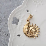 Women's Stainless Steel Moon Sun Face Necklace Golden Chain Jewelry