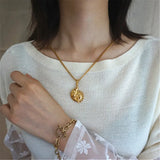 Women's Stainless Steel Moon Sun Face Necklace Golden Chain Jewelry