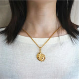 Women's Stainless Steel Moon Sun Face Necklace Golden Chain Jewelry