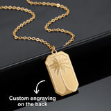Personalized Palm Tree Necklace Stainless Steel Chain Engraved Name Pendant
