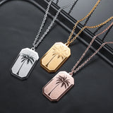 Personalized Palm Tree Necklace Stainless Steel Chain Engraved Name Pendant
