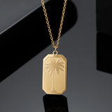 Personalized Palm Tree Necklace Stainless Steel Chain Engraved Name Pendant