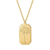 Personalized Palm Tree Necklace Stainless Steel Chain Engraved Name Pendant