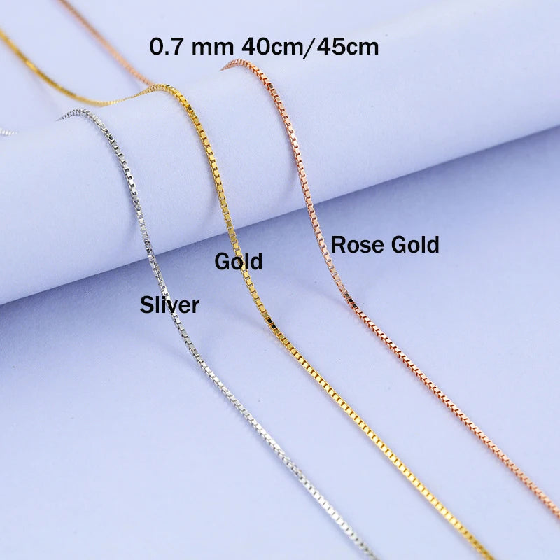Sterling Silver 925 Box Chain Necklace 40cm/45cm 0.7mm/0.8mm for Woman
